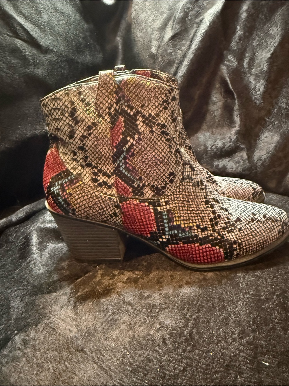 Women's Snake-Print Ankle Boots in Pink, Blue and Neutral Tones
